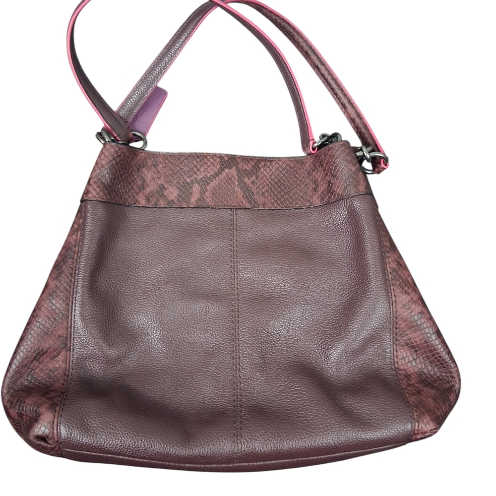 Coach Lexy Python Embossed Shoulder Maroon Leathe… - image 2